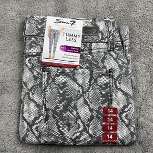 Seven7 Tummy Less Slim Pants‎ Womens 14 Gray Snake Pattern Mid Rise Skinny NWT